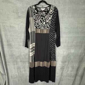 Vintage Alexa Rae Dress Womens 2 Black Patchwork Maxi Grunge Boho Lagenlook